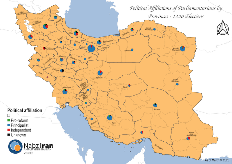 Map of participation rates in Iran provinces during the 2020 parliamentary elections