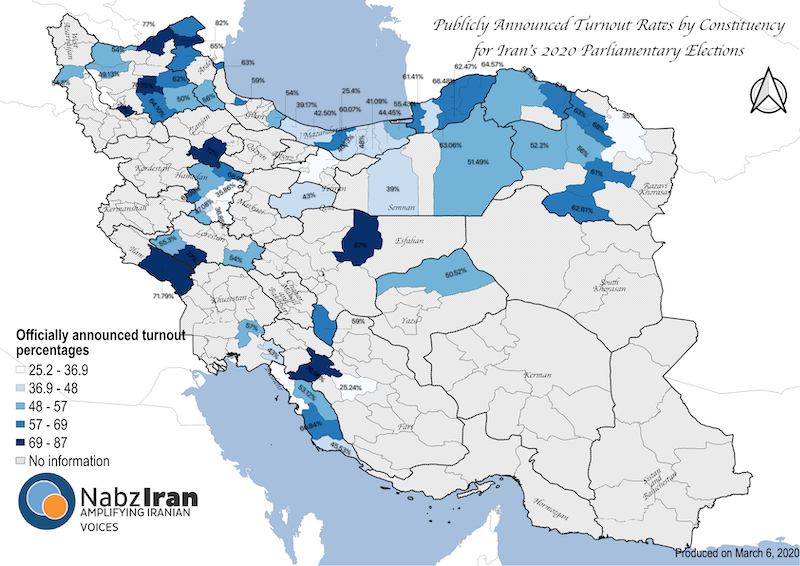 Publicly Announced Turnout Rates by Constituency for Iran’s 2020 Parliamentary Elections