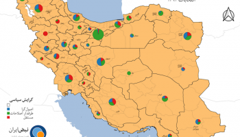 نقشه سیاسی مجلس پیش و پس از انتخابات ۱۳۹۸ - استان - نمودار دایره‌ای